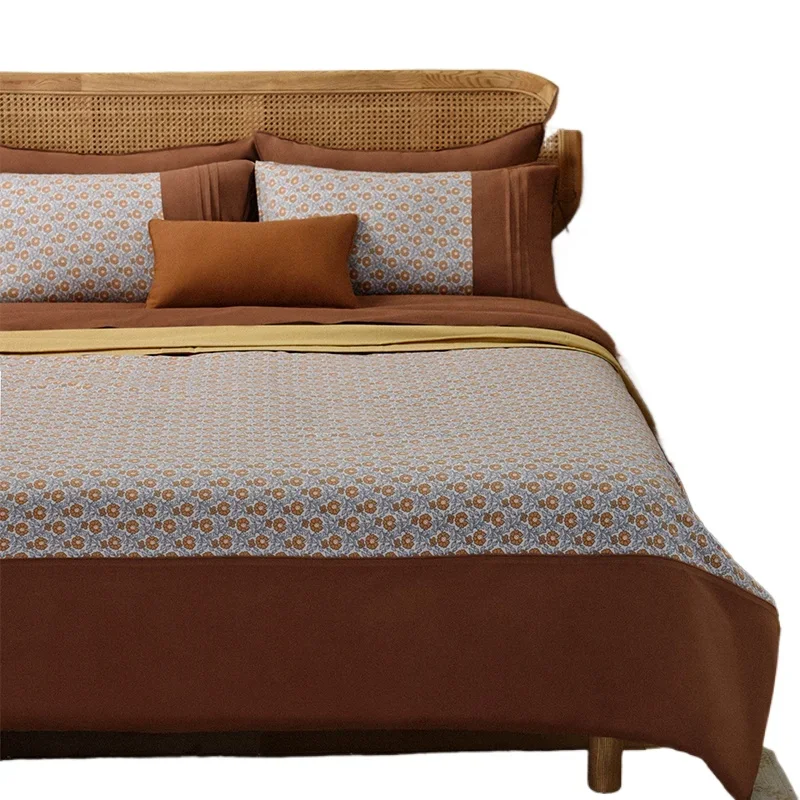 Retro bed four-piece cotton pure cotton bed sheet quilt cover pillow cover bedding wedding light luxury high sense