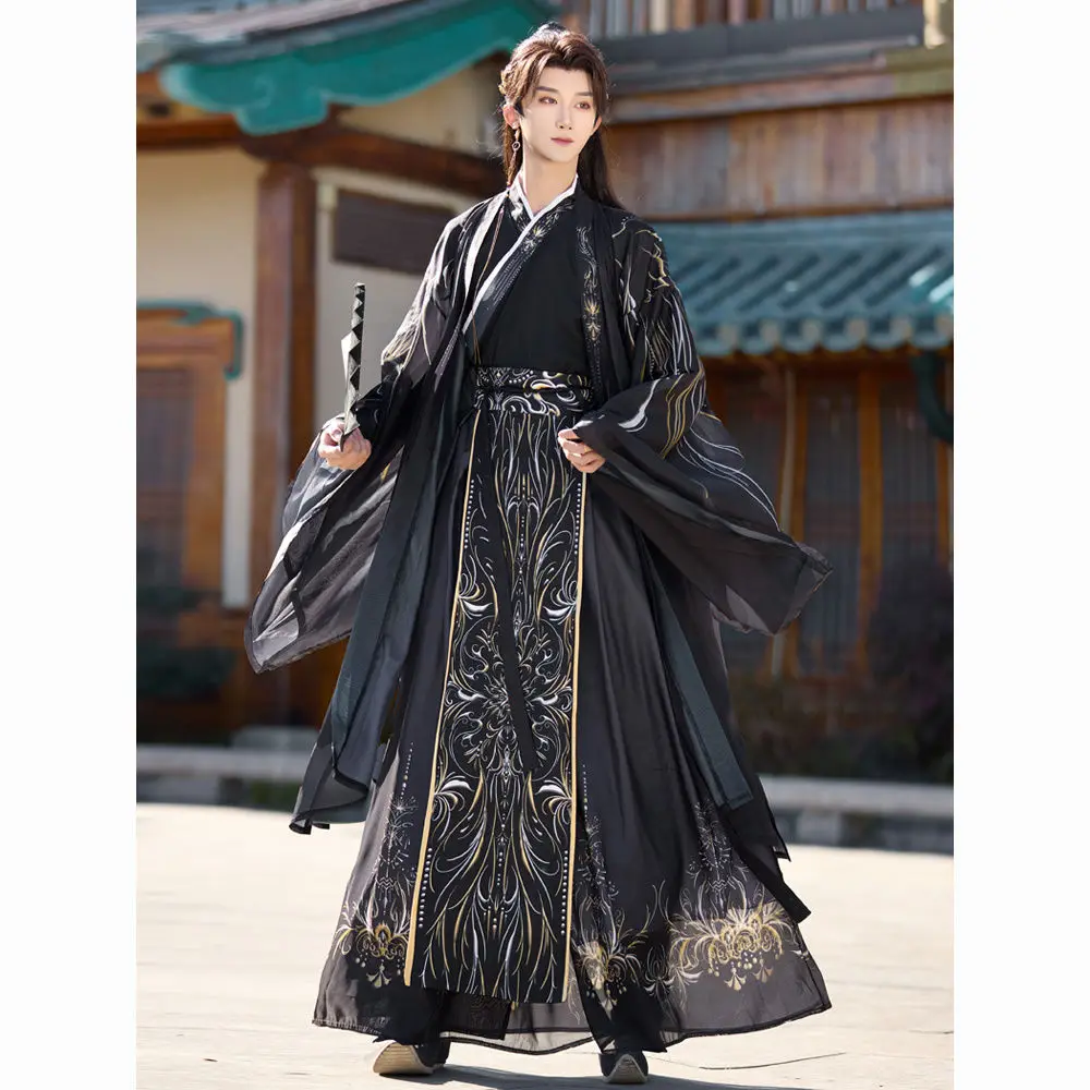 Original Men's Hanfu Ancient Martial Arts Fantasy Dark Cool Collar Robe Film And TV Cosplay Chinese Traditional Costume