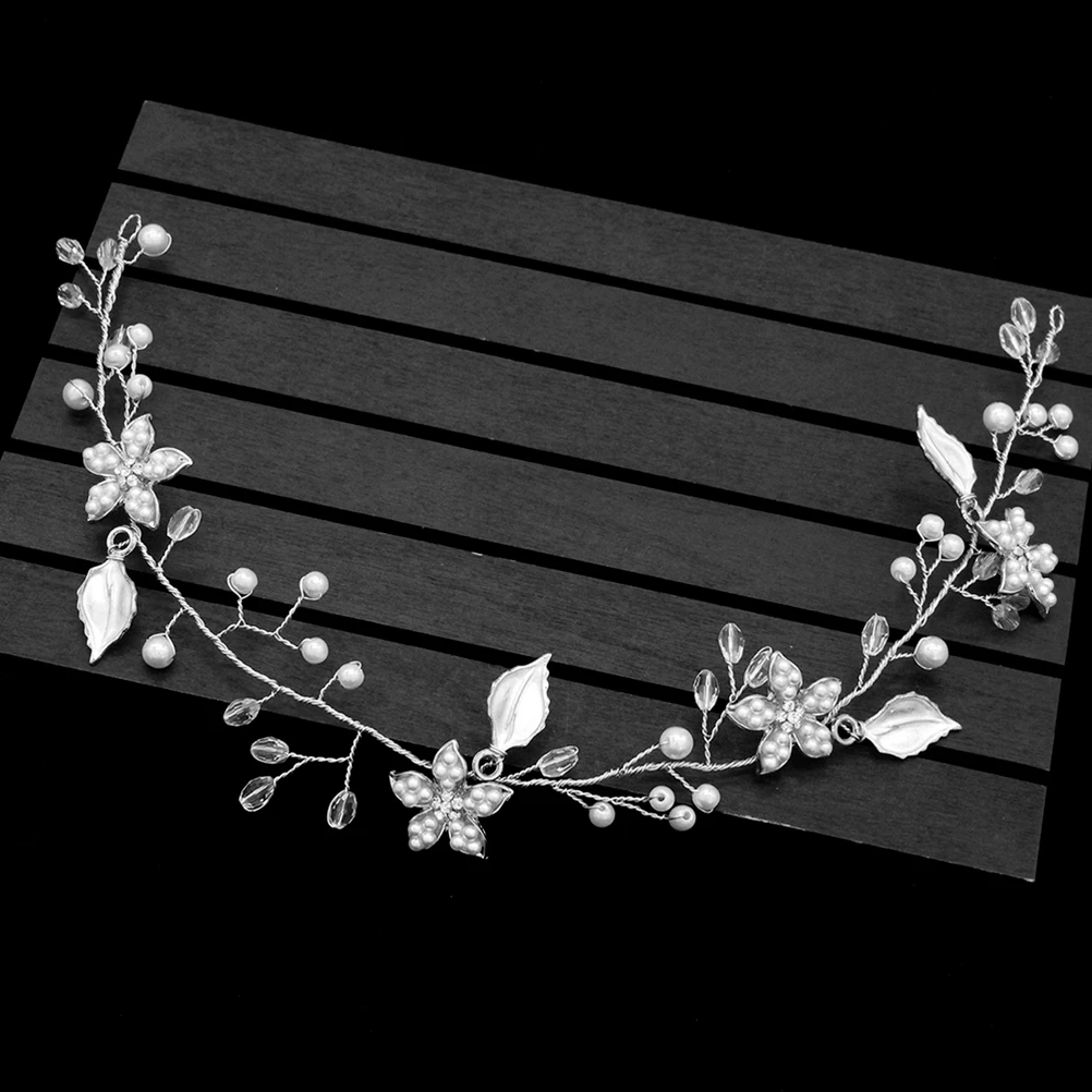 

Pearl Flower Hair Accessories Bridal Wreath Headwear Rhinestone Headdress Silver Bride