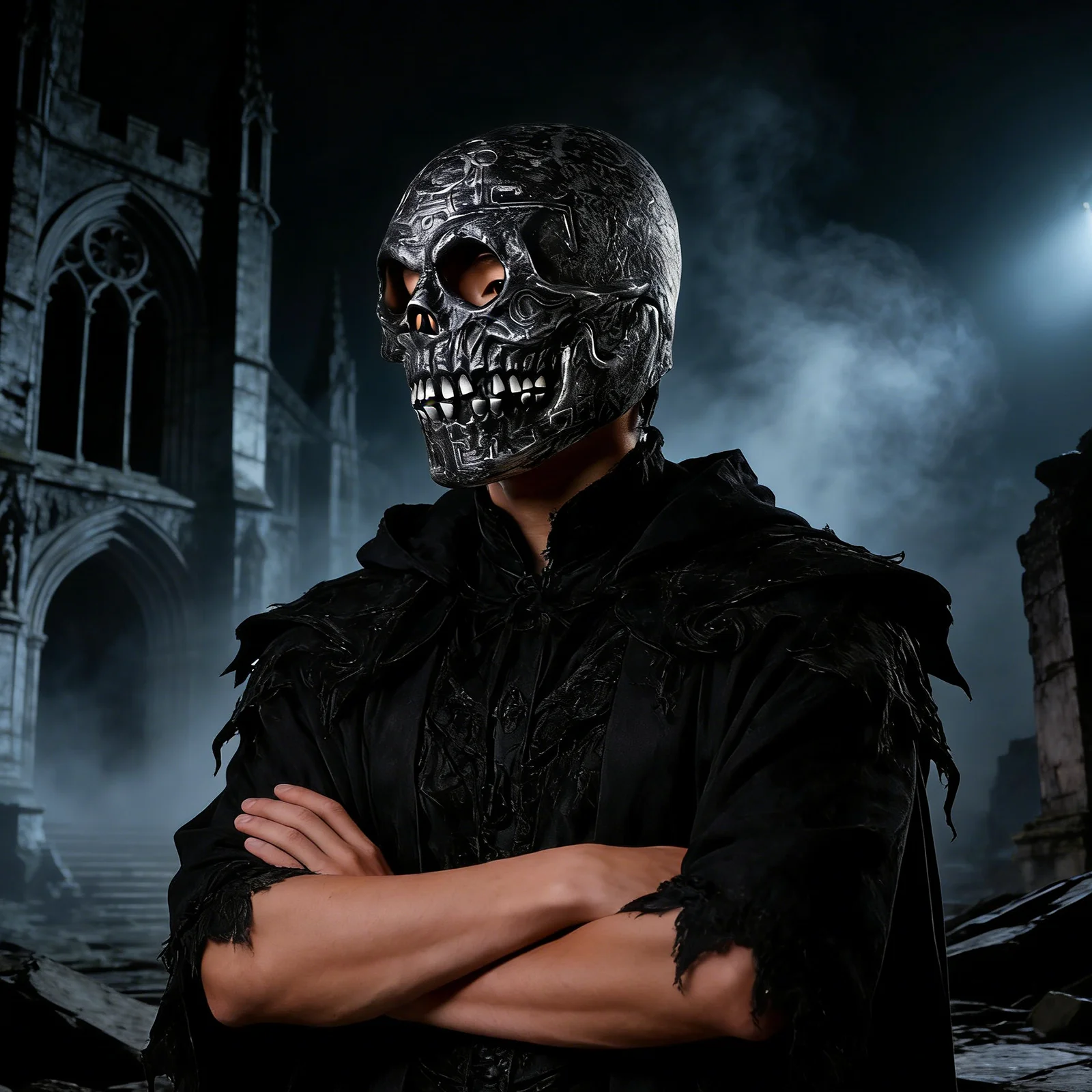 Vintage Silver Totem Skull Latex Full Face Mask Halloween Haunted House Dark Myth Cosplay Prop view 2