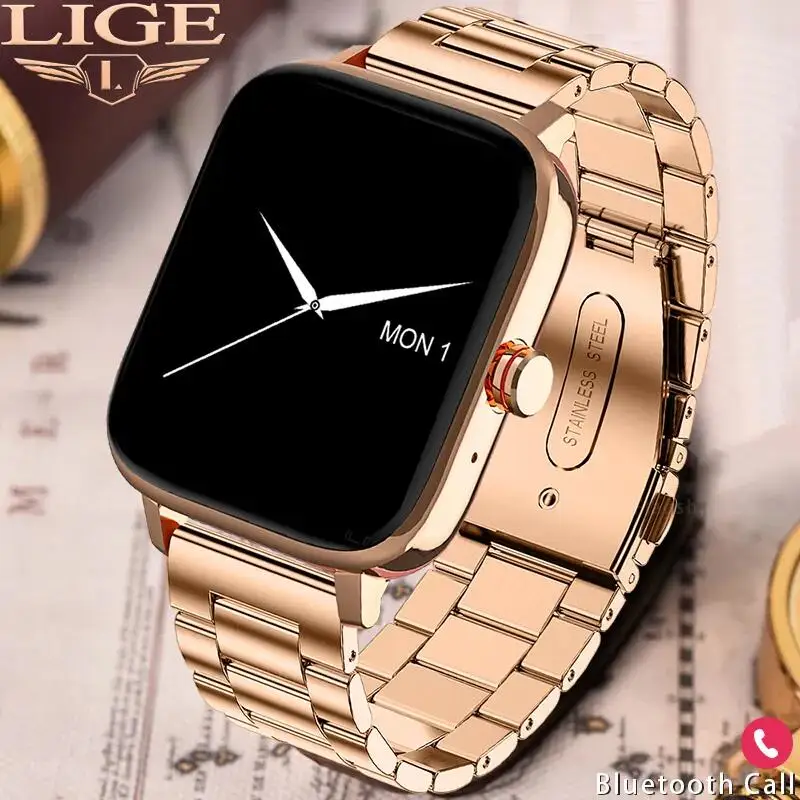 LIGE New Bluetooth Call Smart Watch Women 1.69 Inch Full Touch Sport Fitness Watch Heart Rate Waterproof Men Smartwatch Ladies