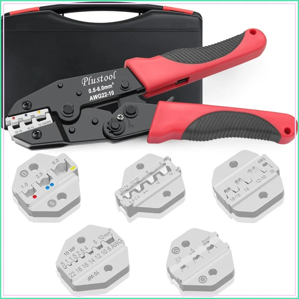 

6PCS Ratcheting Wire Crimper Tool Set for Heat Shrink, Nylon, Non-Insulated, Ferrule, Open Barrel & Solar Connectors