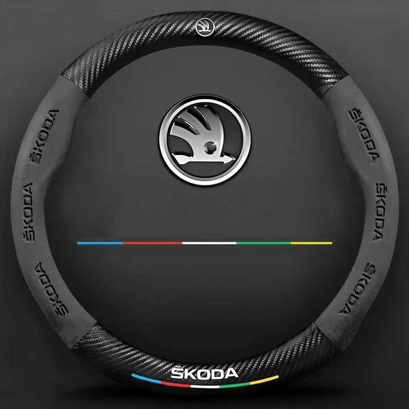 Carbon fiber Leathe Car Steering Wheel Cover For Skoda Octavia a5 a4 MK2 MK3 2 3 A7 Fabia Karoq Kodiaq Rapid yeti Accessories