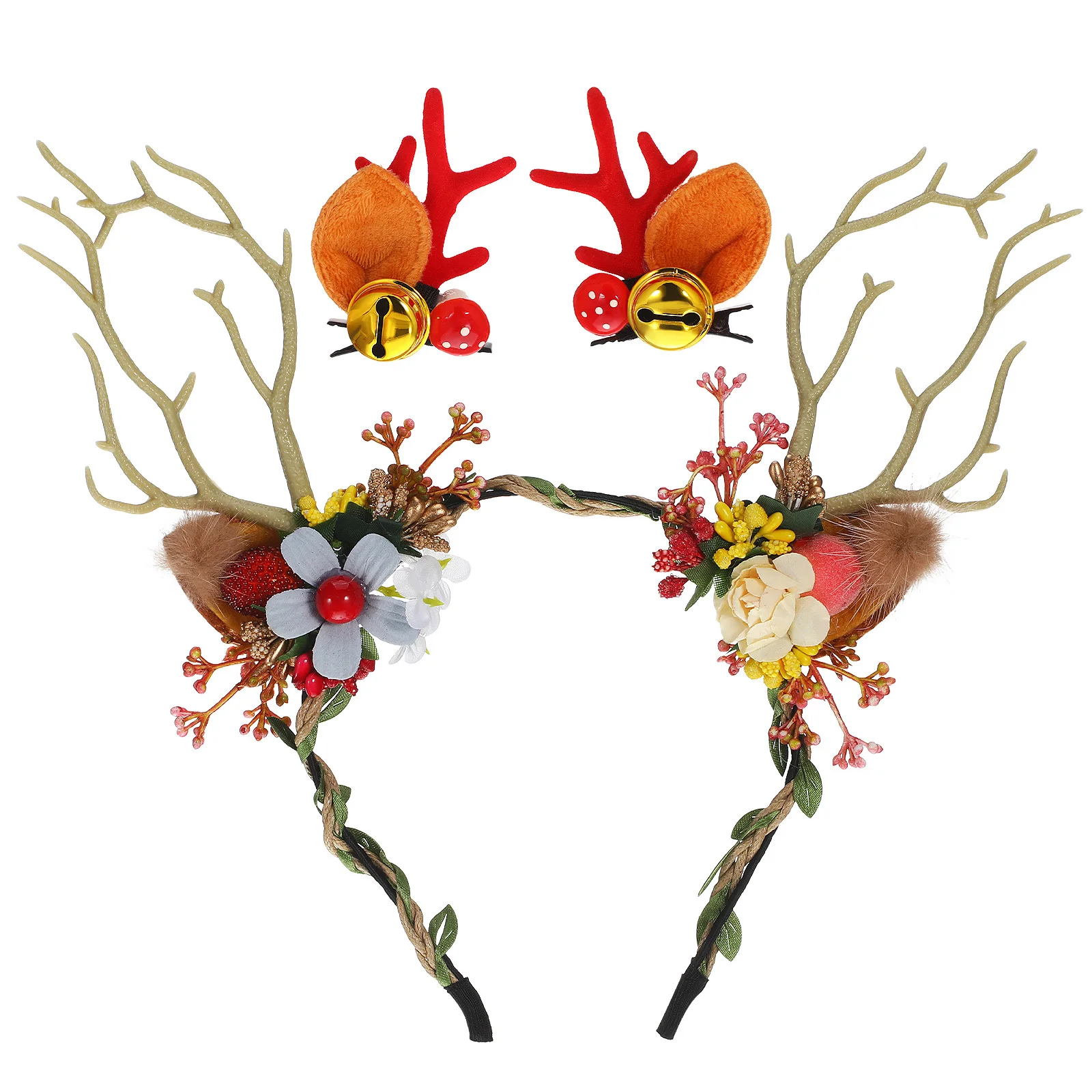 

1 set Reindeer Antlers Headband Clip Set Lightweight Holiday Costume Accessory For Christmas Halloween Party Cosplay Photo Props