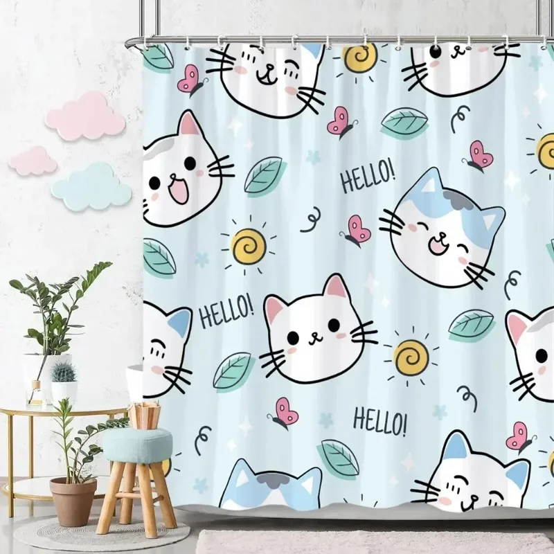 Cartoon Animal Alphabet Shower Curtain Kids ABC Educational Learning Tools Baby Girls Boys Colourful Bath Curtain Bathroom Decor