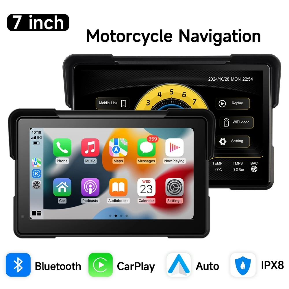 Jiuyin Motorcycle Gps Navigation Wireless Carplay Android Auto Multimedia Player 2K Hd Recorder Ipx8 Waterproof Screen Bluetooth