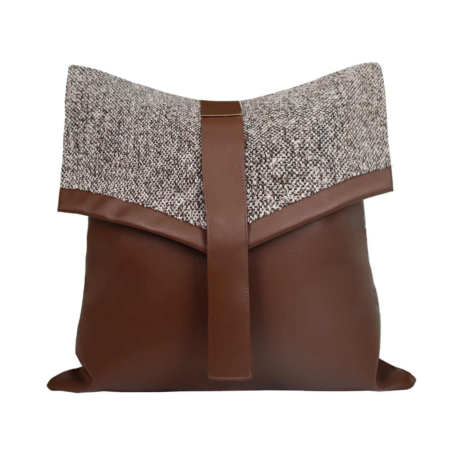 Light Luxury Retro Square Pillow Cover  PU Leather Belt Buckle  Design Spliced Cushion Case For Living Room Sofa Show Home Decor