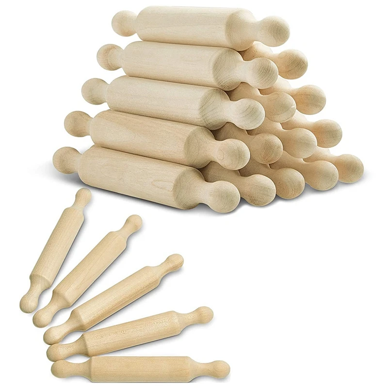 60 Pieces Wooden Mini Rolling Pin 6 Inches Long Kitchen Baking Rolling Pin Small Wood Dough Roller For Children Fondant