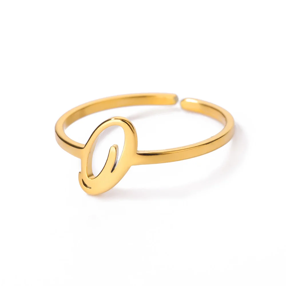 Initial Letter Rings for Women, Gold Color Adjustable A-Z Ring