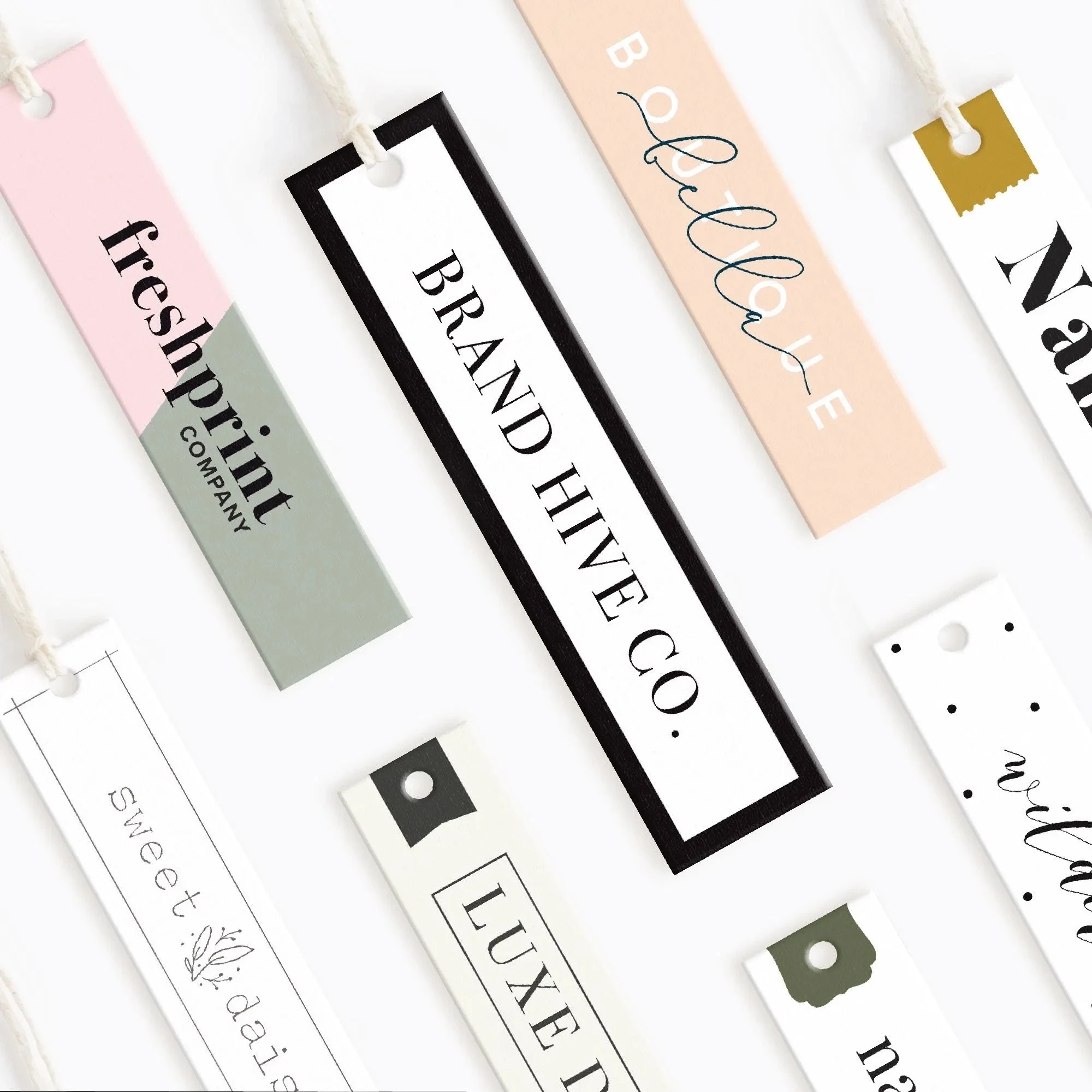 Étiquette de vêtements personnalisée avec ficelle, étiquette de mode maigre, baisse et accessoires, 100 pièces