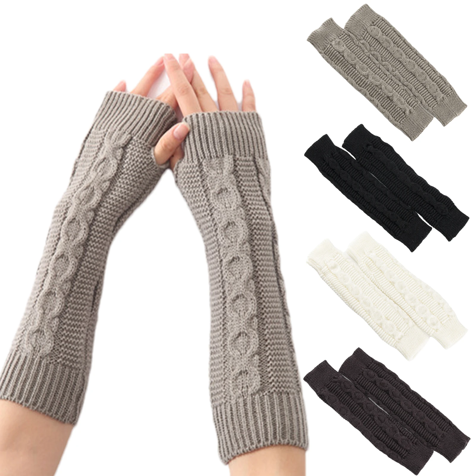 Fingerless Glove Set Women Fingerless Thumb Hole Wool Glove for Cold Environments Winter Decorative Hand Gloves for Sweaters