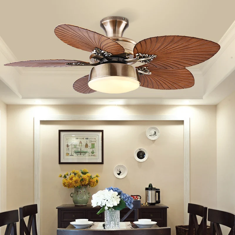 

American leaf Ceiling Fans Light with Remote Vintage smart Ceiling Fan led light with 5 Blades for Kitchen Dining Room