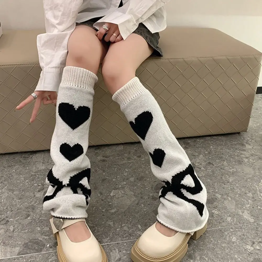 Fashion Heart Shape Ruffle Socks Knee High Bowknot Knitted Leg Warmers Sweet Cool Reversible Asymmetric Socks Autumn