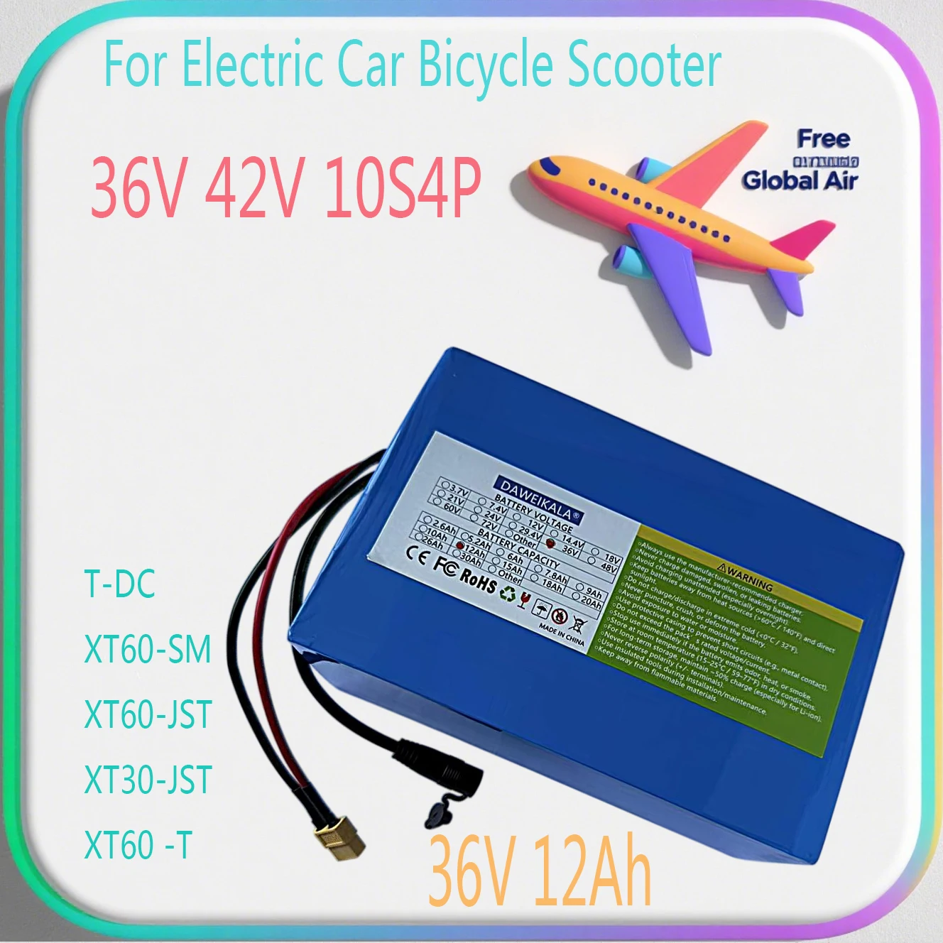 

36V 42V 10S4P 18650 High-Capacity Power 42V 750W 1000W Lithium Battery Pack For Electric Car Bicycle Scooter Belt 30A BMS