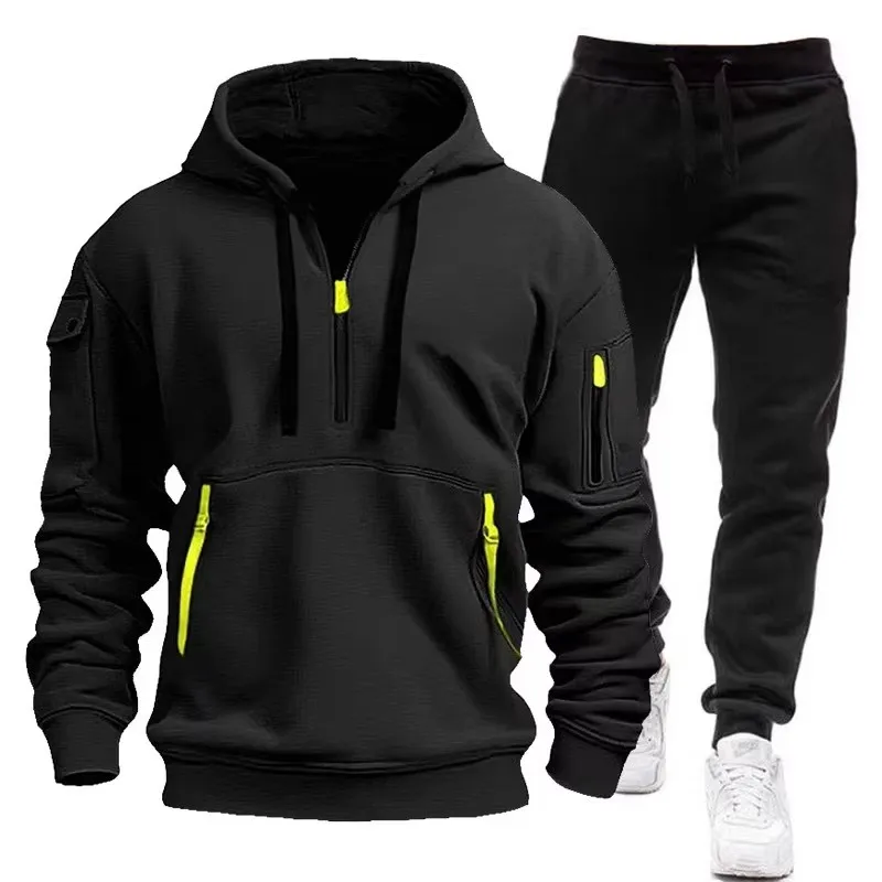 2024 moda esportiva mais calças moletom velo zíper casual conjunto masculino com capuz tamanho grande peça de treino S-3XL