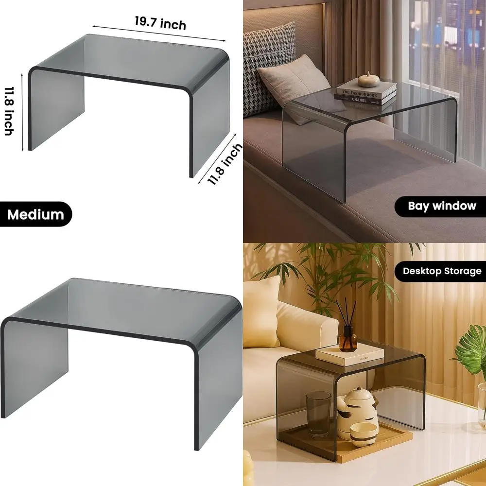 

Современный акриловый приставной столик-водопад - минималистичный журнальный столик для гостиной, спальни, офиса, легко чистится (19.7x11.8x11.8)