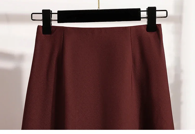 Koreanischer Stil Einfarbiger Hochtaillierter Elastischer Rock für Damen A-Linie 2026 Frühling Herbst Neu Elegant Vielseitig Alltagsrock – Detail 34