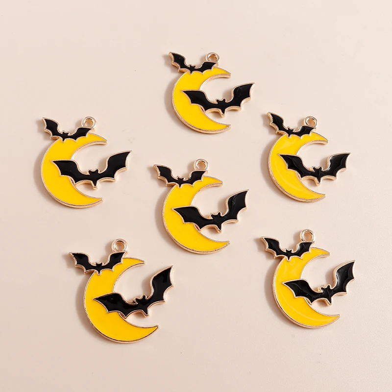 20 Stück 25 x 25 mm süße Emaille Halloween Mond Fledermaus Charms Anhänger für Schmuckherstellung Ohrringe Halsketten Armbänder DIY Bastelbedarf – Detail 3