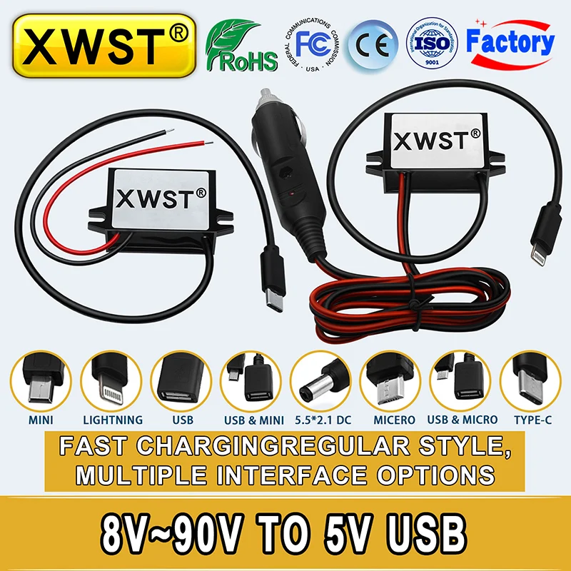 

QC3.0 Car Charger 12V24V36V48V60V72V to 5V DC DC Step Down Converter 3A 15W Type-C Mini USB Buck Power Supply Phone Charger