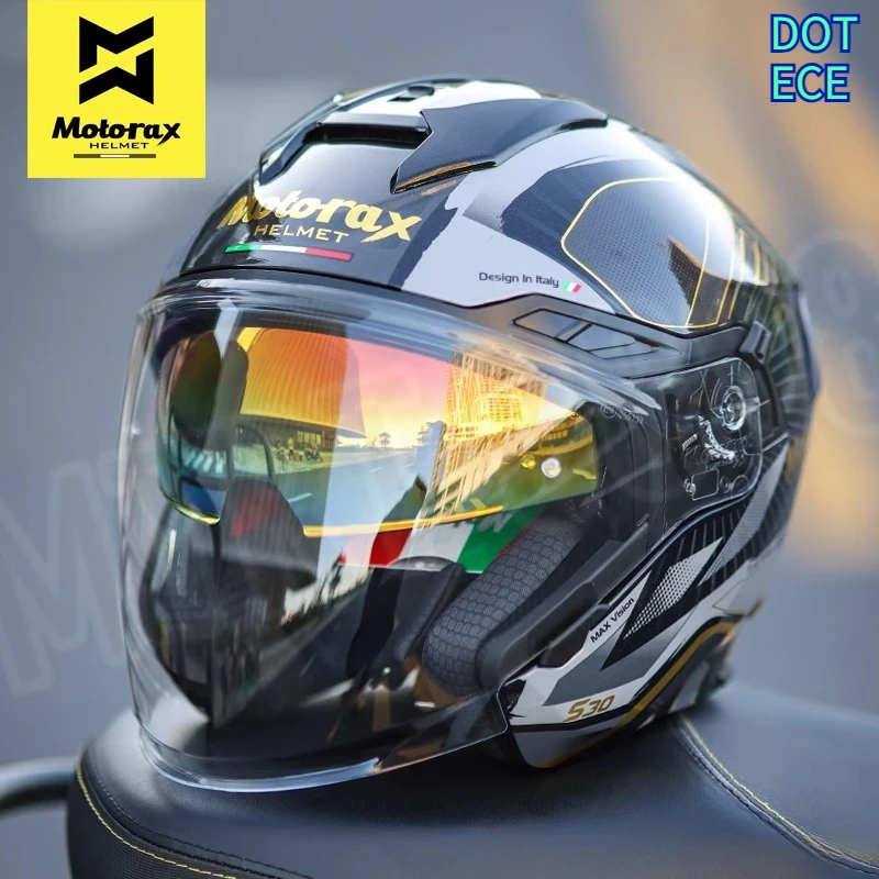 Motorax S30 Motorcycle Helmet 3/4 Face Helmet Casco De Moto Electric Motobike DOT Capacete Scooter Double Lens Anti-Glare