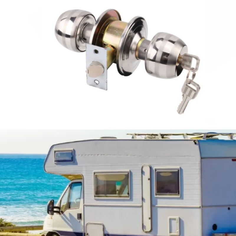 

Keyed Entry Door Knob With Lock Stainless Steel Standard Ball Polished Metal End Interior Exterior Privacy Door Lock RV Use