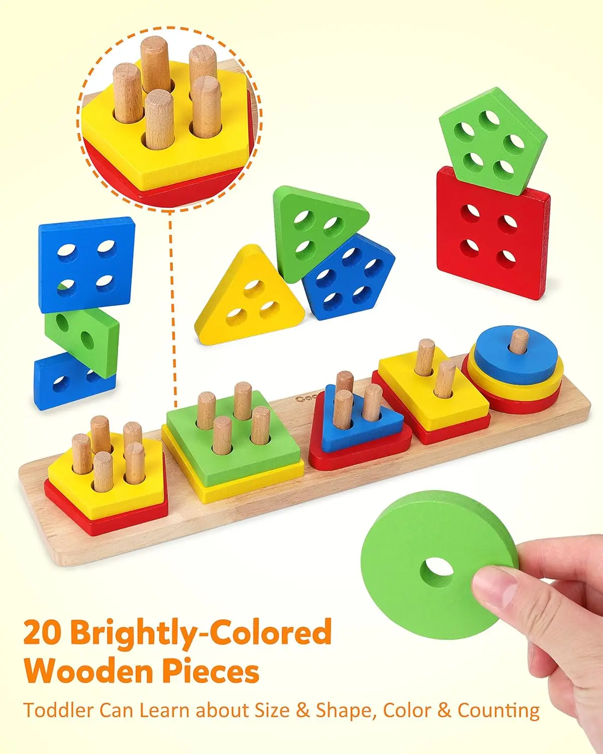 Wooden Sorting Stacking Montessori Toys, Shape Color Recognition Blocks Matching Puzzle Stacker Geometric Board Early Educationa