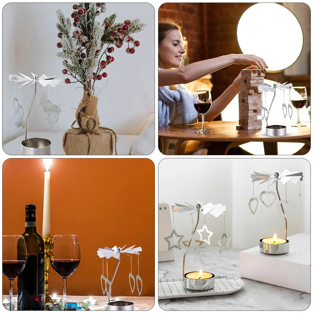 

2Pcs Rotating Pinwheel Stainless Steel Holder Creative Candlestick for Dinner Party Home Rotating Candlestick