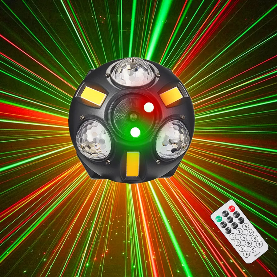 

Лазерный вращающийся светильник с подвижной головкой, меняющий цвет, светильник для вечеринки, диско-шаровой светильник с узором, проекцией и звуком, с дистанционным управлением, лазерный светильник Rgb, подходит для вечеринок, танцев, дня рождения, вечер