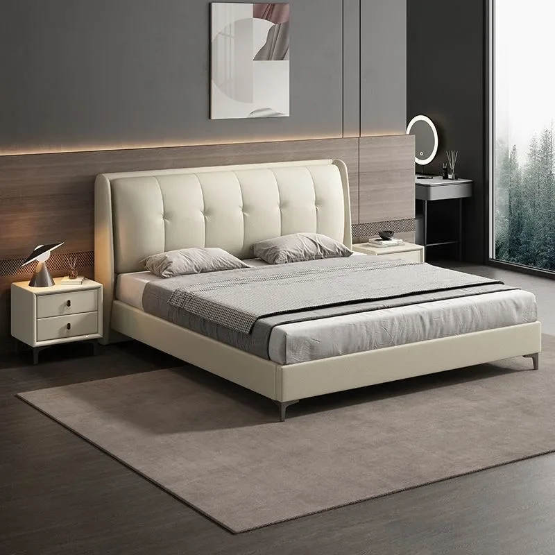 

z High quality modern leather double bed storage multi-functional solid wood bedroom furniture bed set