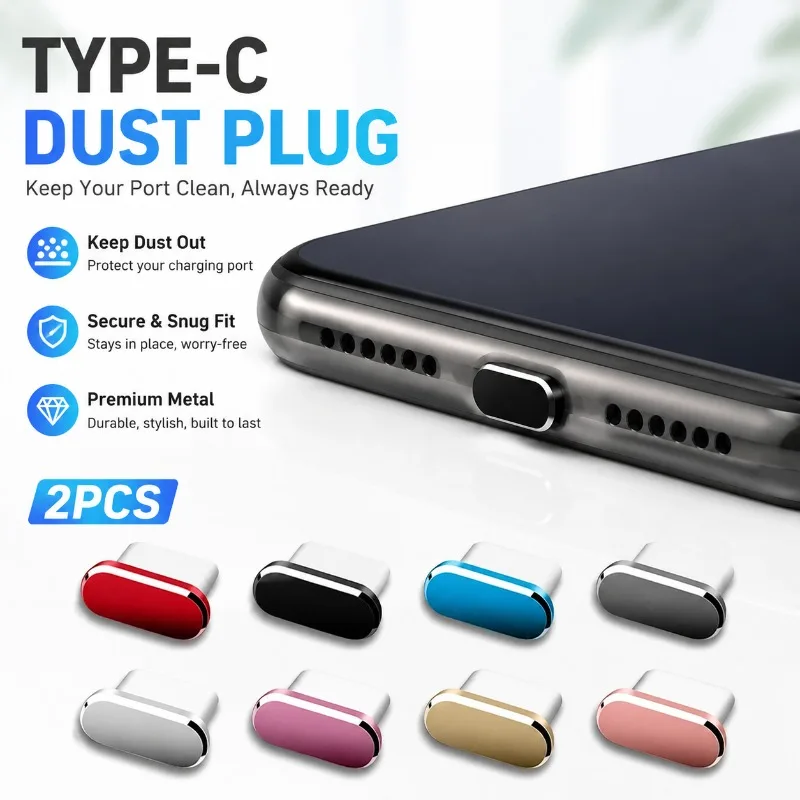 

2pcs Metal Type-C Dust Plug USB Charging Port Protector Anti-dust Cover Cap for Samsung Huawei Xiaomi