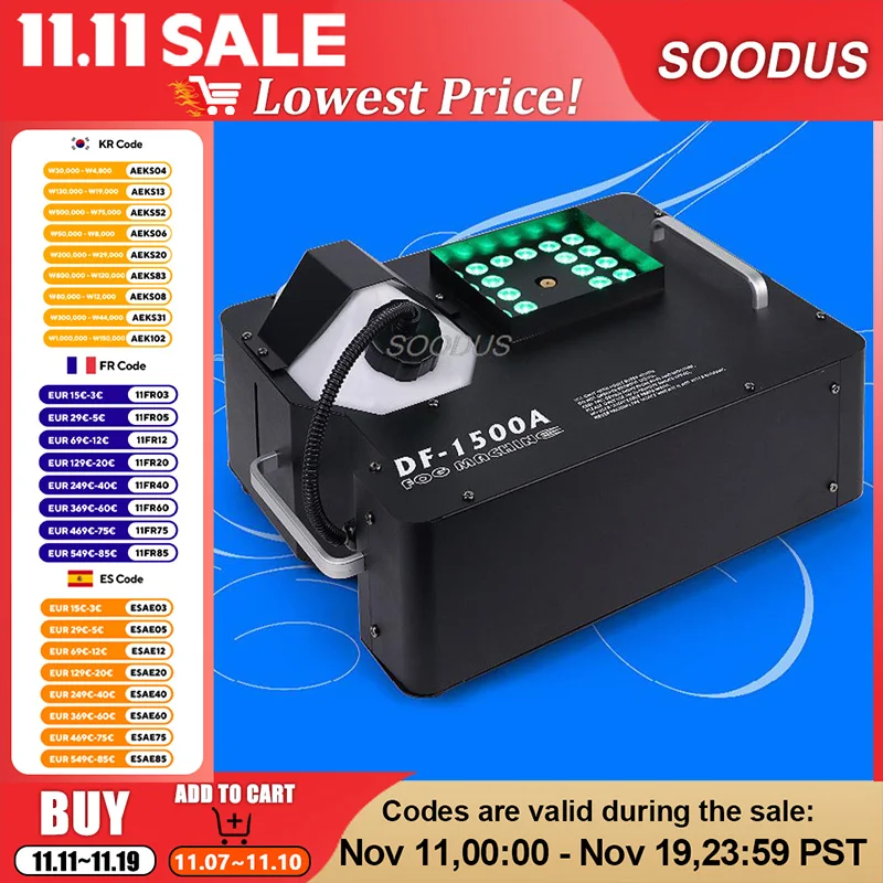 

Lights New Arrival 1500W DMX LED Fog Machine Dry Fog Smoke Machine 24x9W Professional Fogger For Stage Equipment DJ