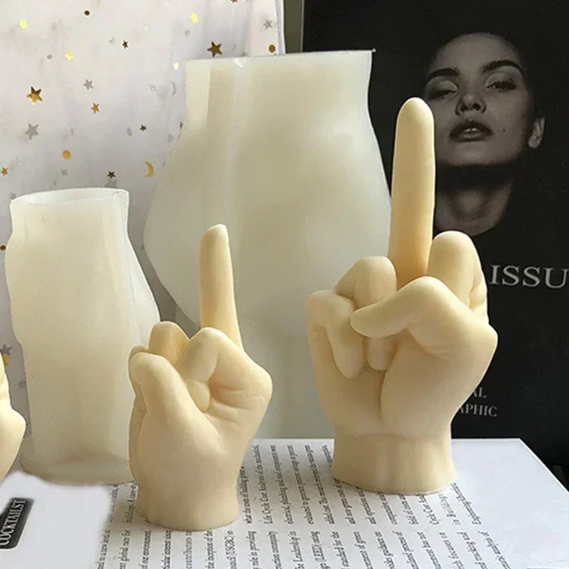 Small 3D Middle Finger Candle Silicone Mold Creative Gesture Finger Candle Making Tools DIY Soap Gypsum Resin Molds Home Crafts