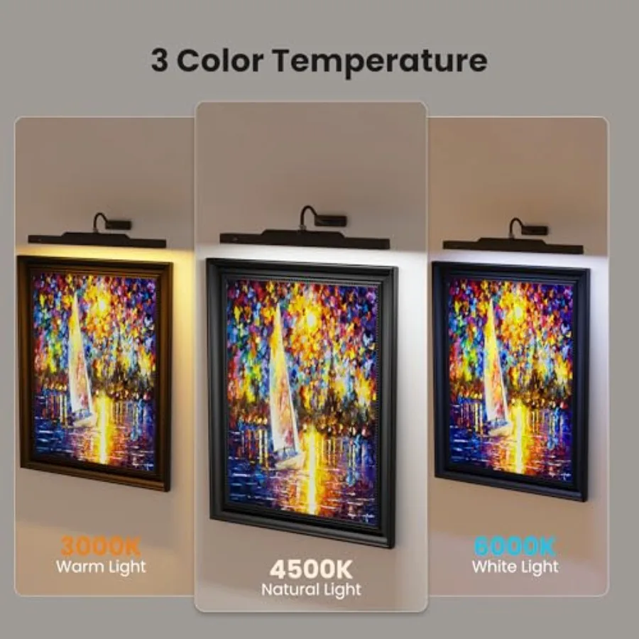 Lámpara para Cuadros a Pilas, Lámpara de Pared de 16 Pulgadas, Luces de Pared Inalámbricas de 5000 mAh con Control Remoto, Lámpara para Arte con Dimmer