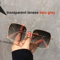 0~-600 Myopia Photochromic Glasses Women Diamond Studded Oversized Square Anti Blue Light UV-proof Finished Glasses with Degree