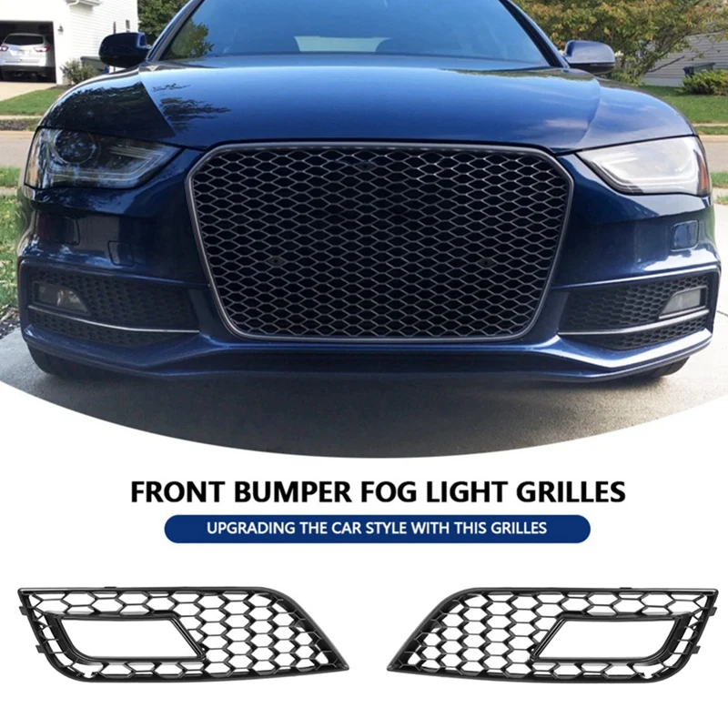 Black Front Bumper Fog Light Cover Honeycomb Grill For  A4 B8.5 Standard Edition 2013-2016 Parts