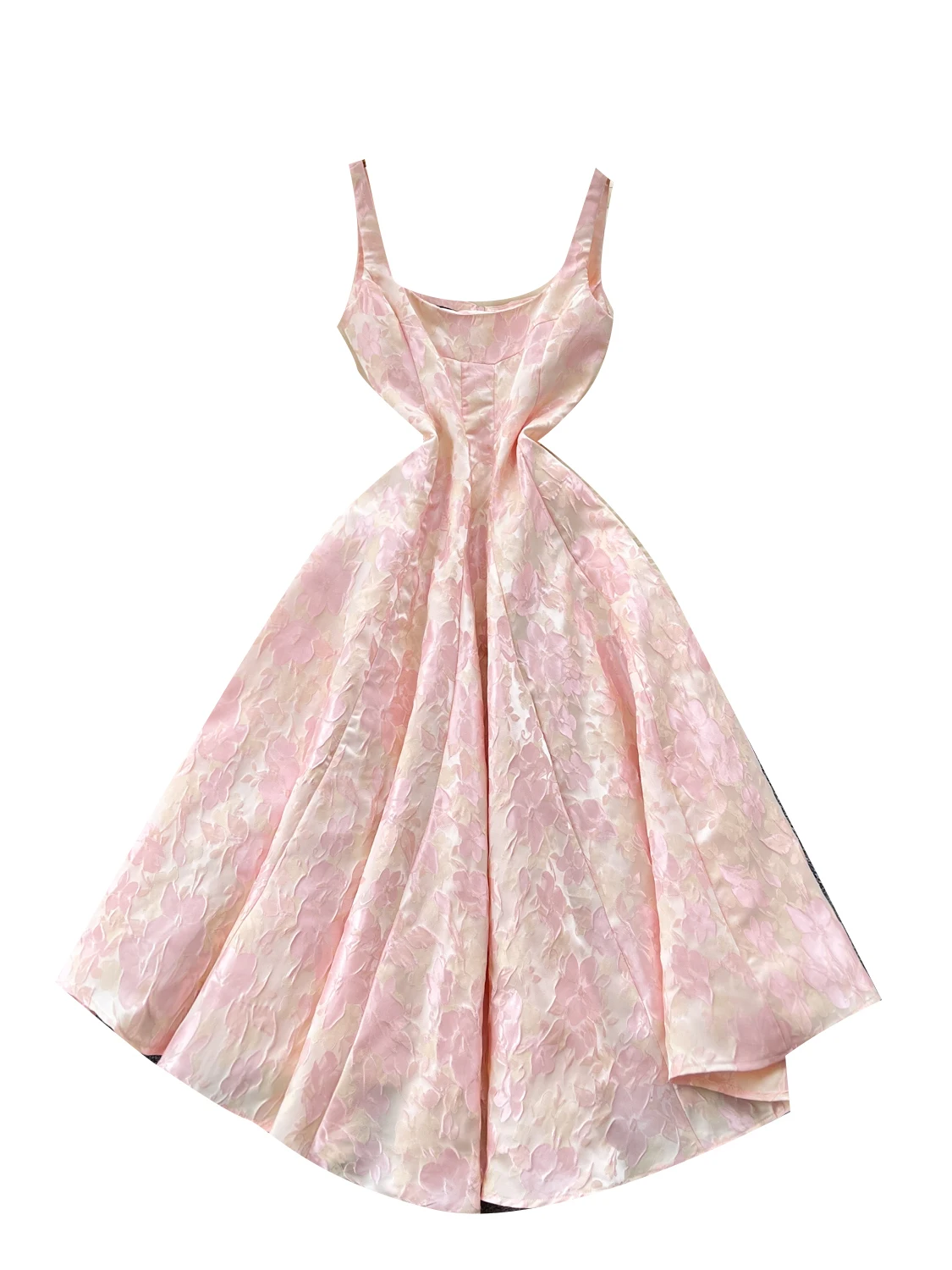 فستان ماكسي نسائي صيفي موديل 2025 من قماش الجاكار بتصميم كلاسيكي من قماش الجاكار بقصة ضيقة وخصر منتفخ ومزاجية