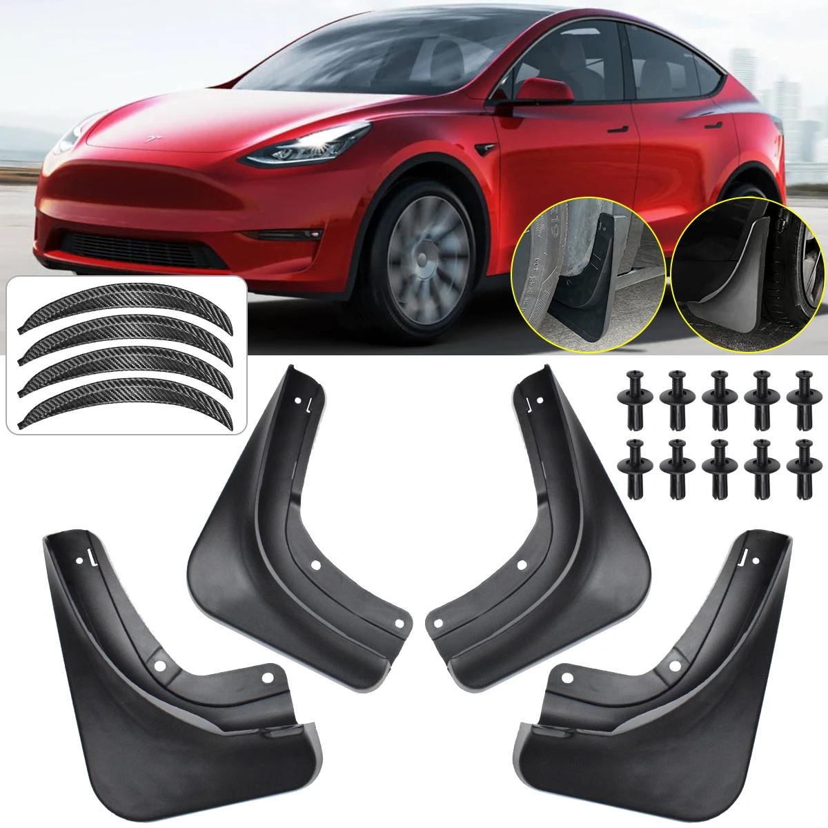 Chlapacze przeciwbłotne Chlapacze przeciwbłotne Ochraniacz przedniego tylnego błotnika do Tesla Model Y 2021 2022 2023 Model 3 Model3 2016-2023