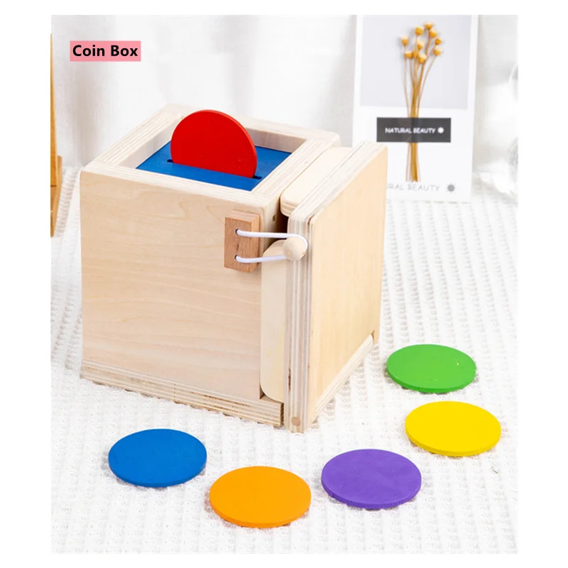 4 em 1 Brinquedos Montessori Objeto Permanence Box/ Coin Box/ Sticks Color Matching/Puxe a Cenoura Jogo para Crianças Habilidade Motora Fina