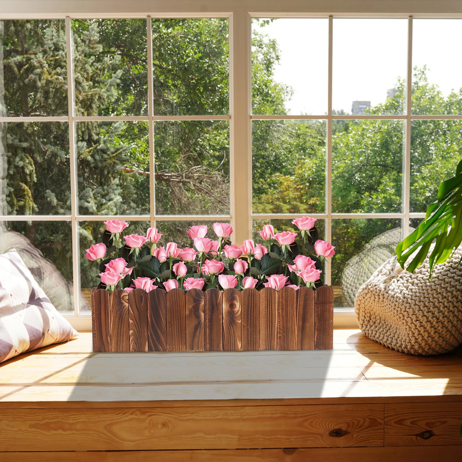 

Flowerpot Rectangular Landscape Edging Artificial Wood Rustic Planter Outdoor Garden Pots Rectangle Planter Window Box Tree