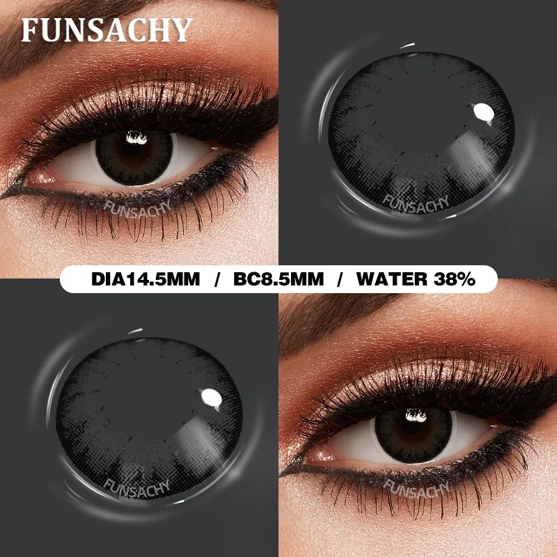 FUNSACHY 1 Paar große schwarze Kontaktlinsen, schöne Schüler für Augen, farbige Softlens, natürliche braune graue Kontaktlinsen, jährliche Linse