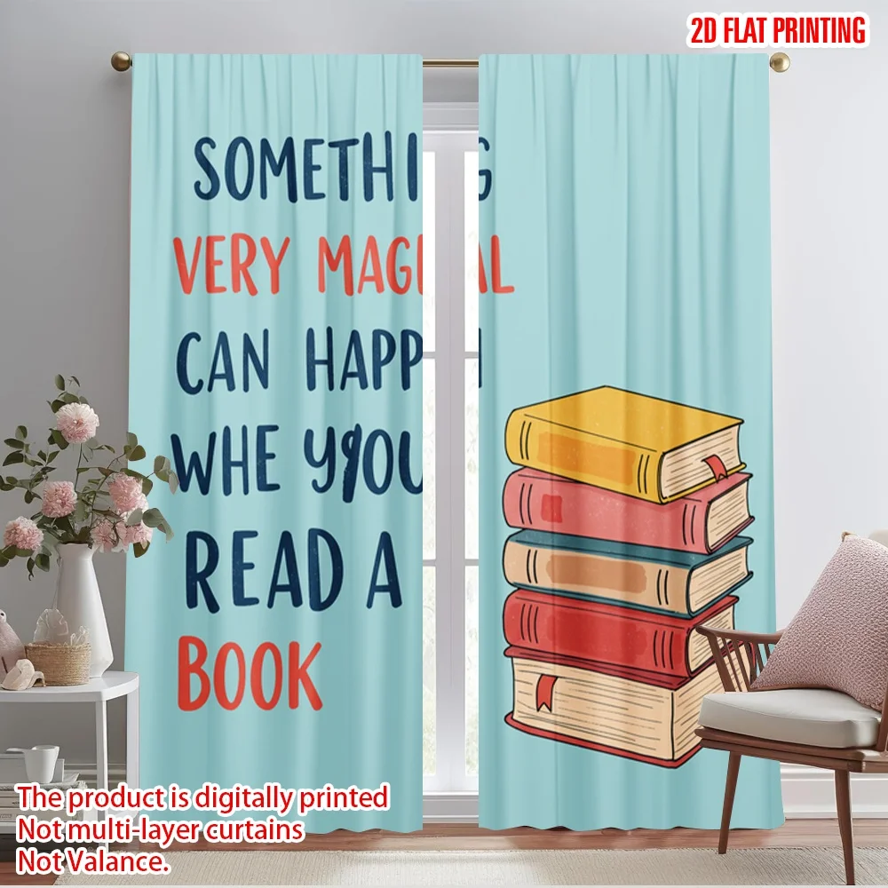 

2pcs 2D flat printing Window Drapes Magic Reading Books Fabric Without Electricity Festive Wall Decor Perfect for All Season