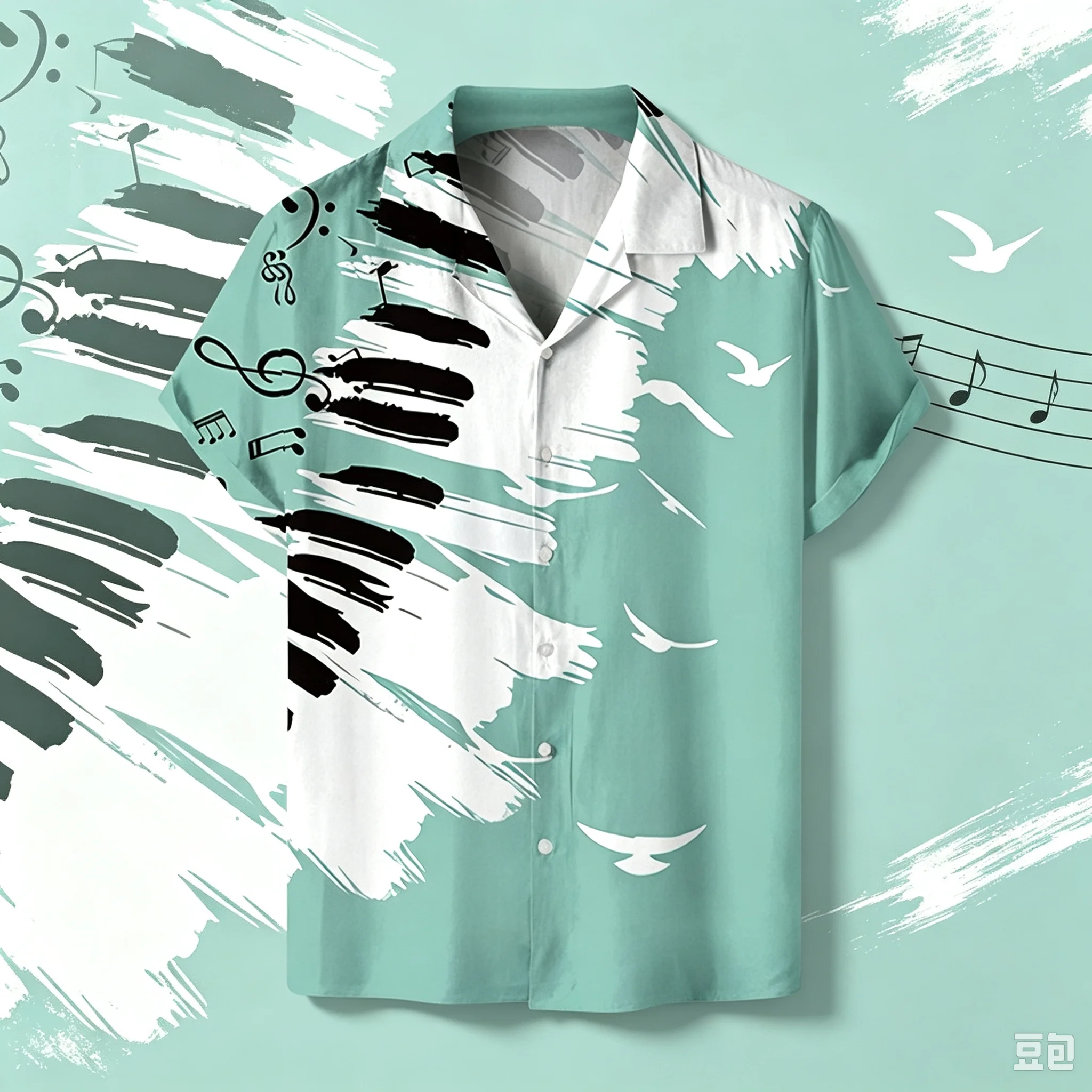 Camisas Masculinas com Estampa de Música e Guitarra, Estilo Rock e Hip Hop, Manga Curta, Decote em V, Camisa Social Masculina