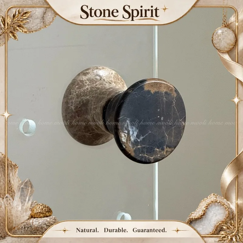 【Natural】Luxury Natural Travertine Towel Hook, Decorative Stone Pull Handle for Shower Glass Door