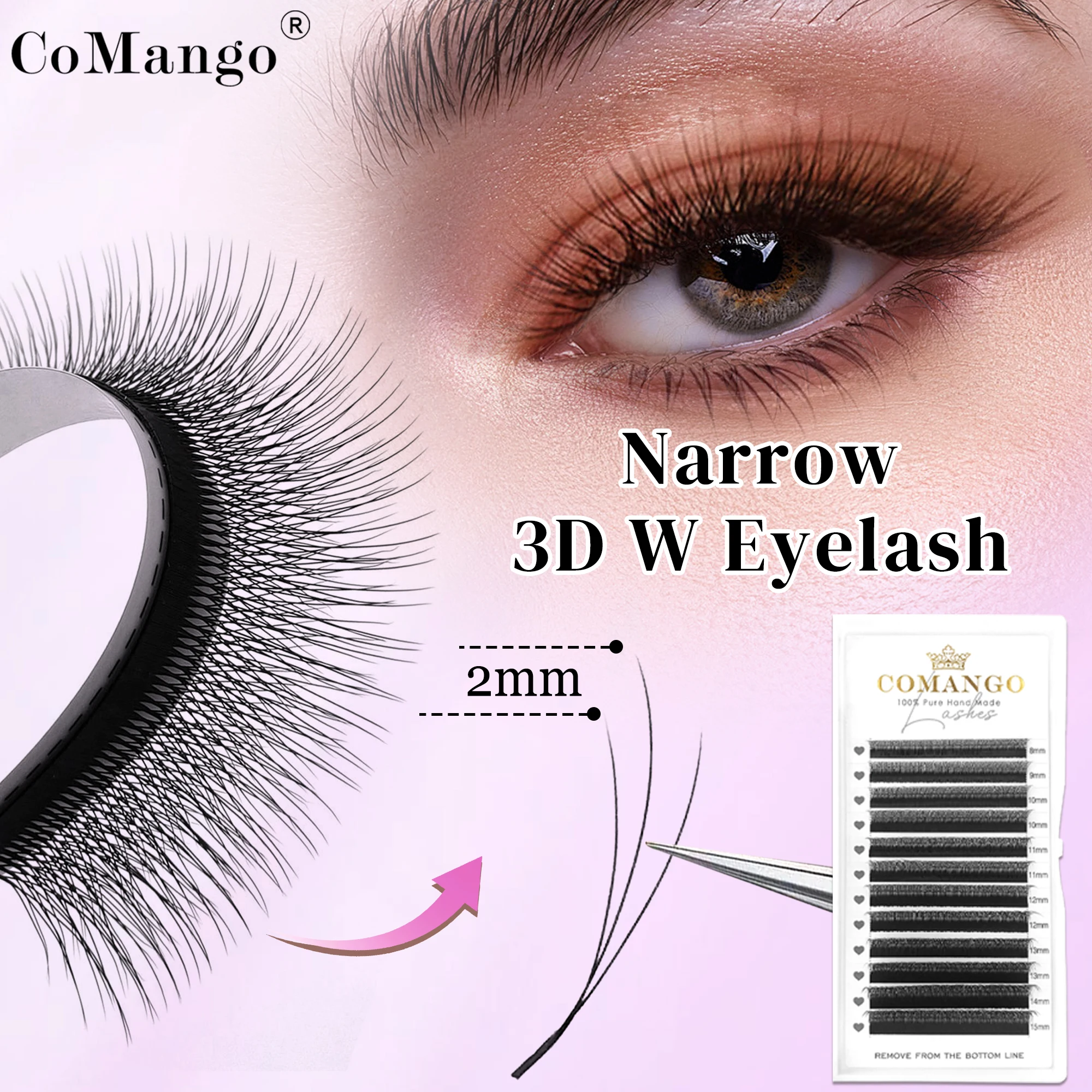 CoMango 12 Reihen/Tabletts 3D W Spark Clover Wimpernverlängerung, natürliches Volumen, weiche falsche Wimpern, Make-up-Großhandel