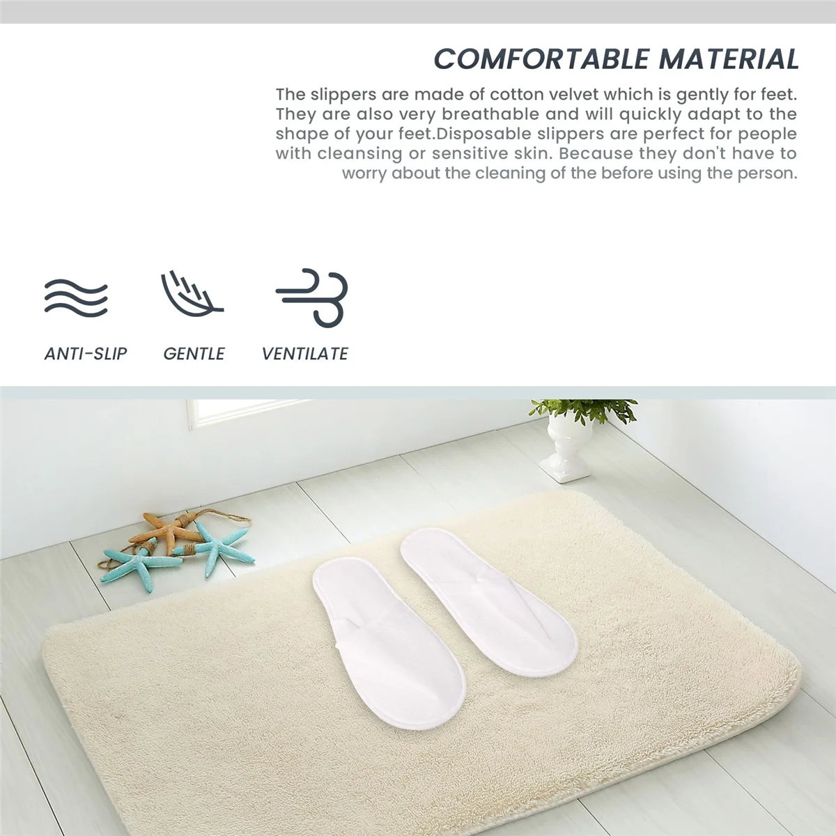 Новые одноразовые тапочки, 24 пары одноразовых тапочек с закрытым носком, подходящие размеры для мужчин и женщин для отеля, спа-гостей, (белые)