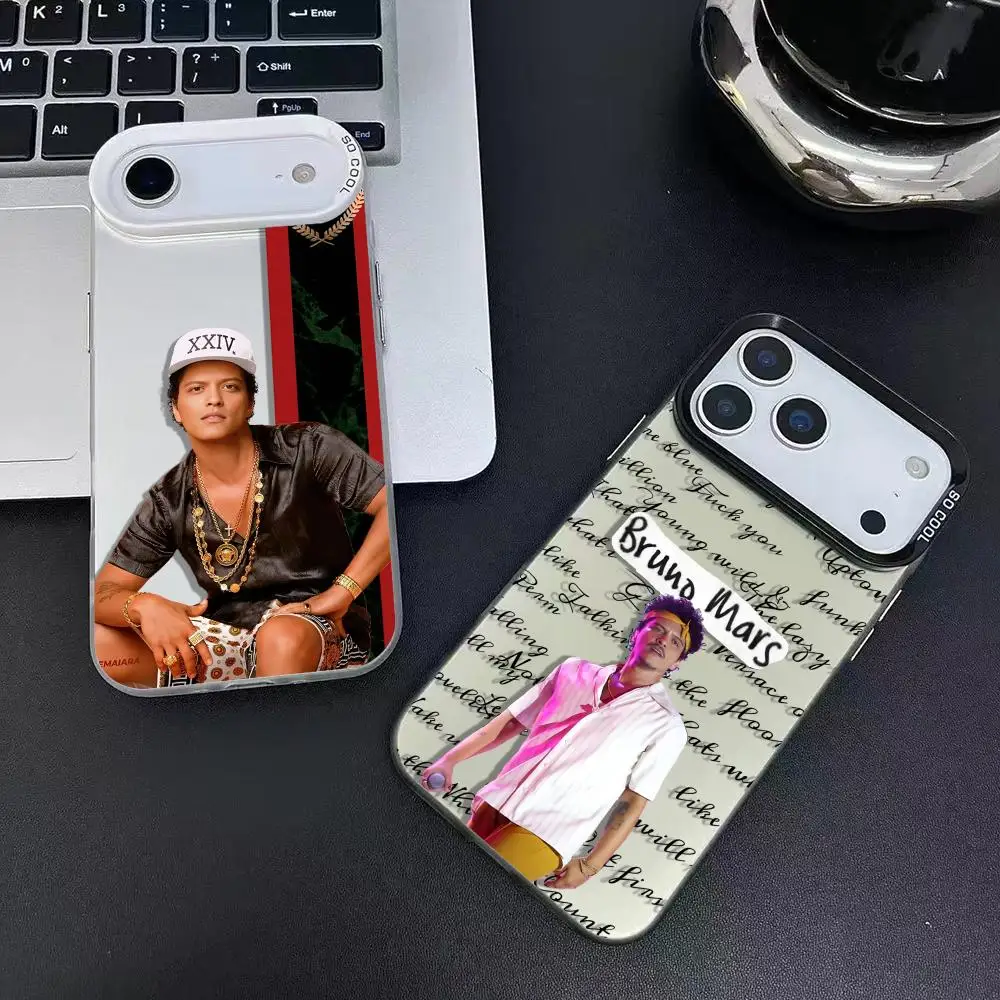 B-Bruno M-Mars Singer جراب هاتف آيفون 17 16 15 14 13 12 11 Pro Max Air Matte Laser Aurora مقاوم للصدمات Funda #2