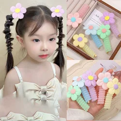 1PCS New Candy Colored Flowers Lovely Elastic Spiral Hair Rope Head Rope Ponytail Hair Ring Rubber Band Headdress For Girls