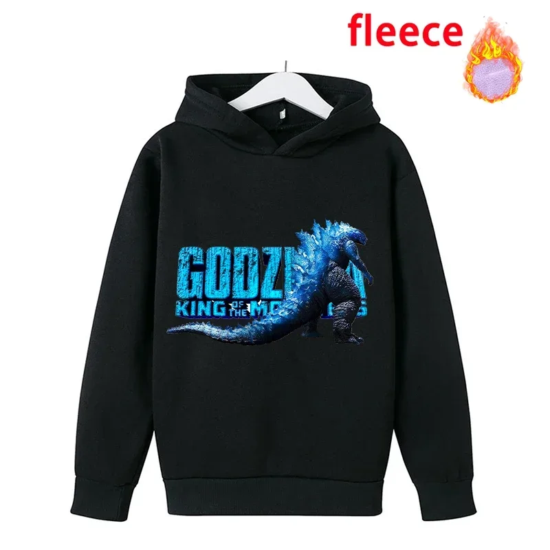 Godzilla Kong Childern Thicken Hoodie Sweatshirt Toddler Warm Movie Cartoon Long Sleeve Kids Boys Fleece Hooded Clothes Pullover