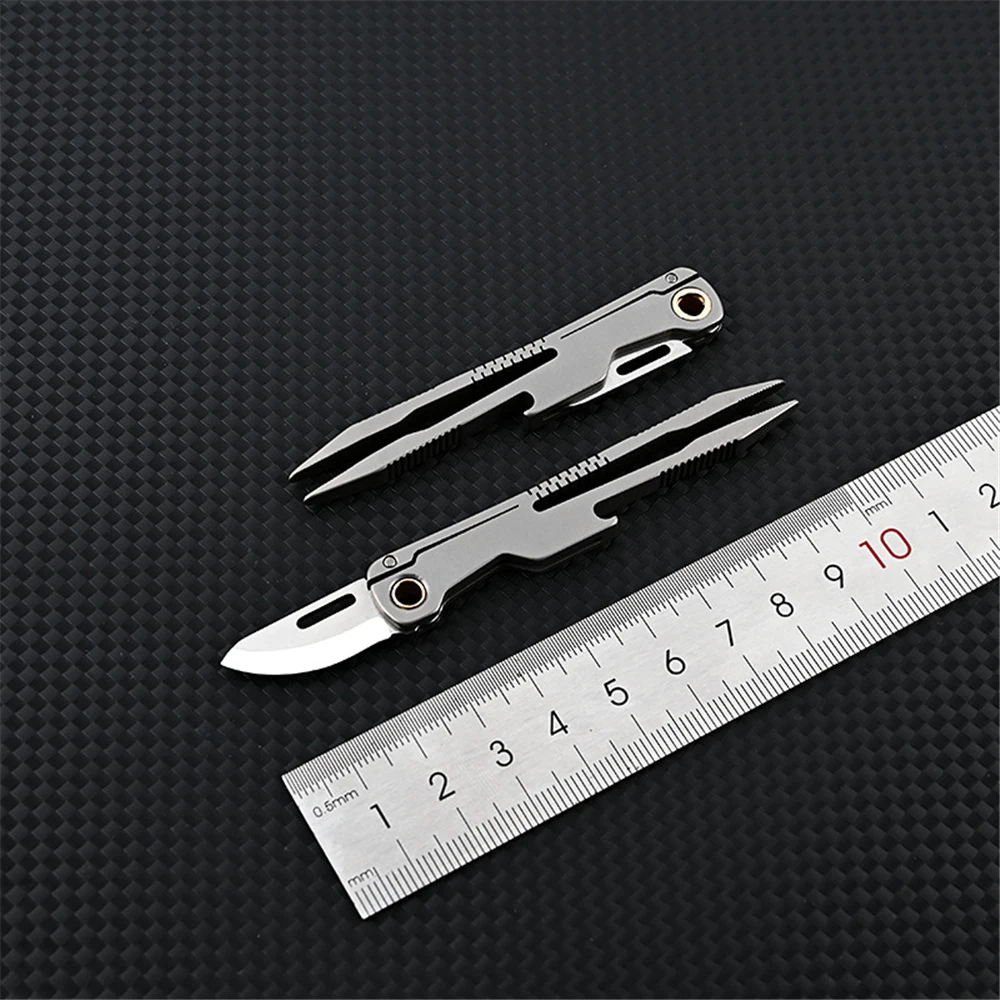 Multifunctional Forceps Folding Knife D2 Titanium Alloy Tweezers EDC Outdoor Portable Pocket Keychain Knife Maintenance Fixture