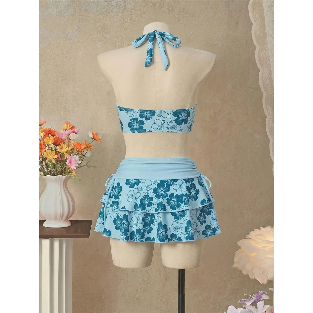 S - XL Mit Rock, Polka-Dot-Blumen-Bikini, Damen-Badebekleidung, dreiteiliges Bikini-Set, Badeanzug, Badebekleidung, Schwimmbekleidung V8518 – Detail 12